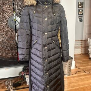 Michael Kors Black Puffer Coat with Fur Trim
